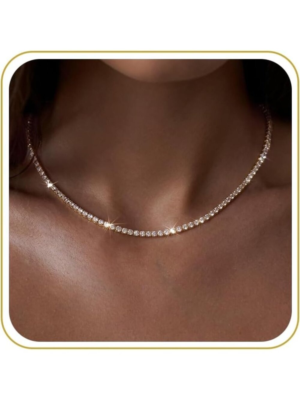 Women's Tennis Necklace Gold Non Tarnish Chunky 14k Gold Plated Layered Necklace